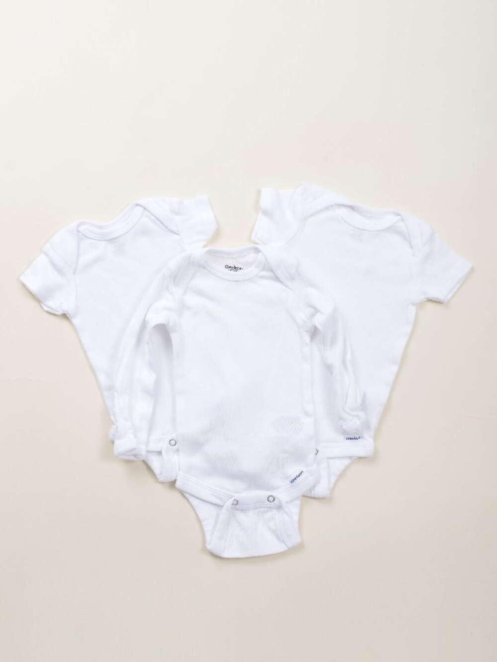 Organic Gerber White Cotton Baby Onesie Three Piece Bundle Newborn to 0 - 3 M